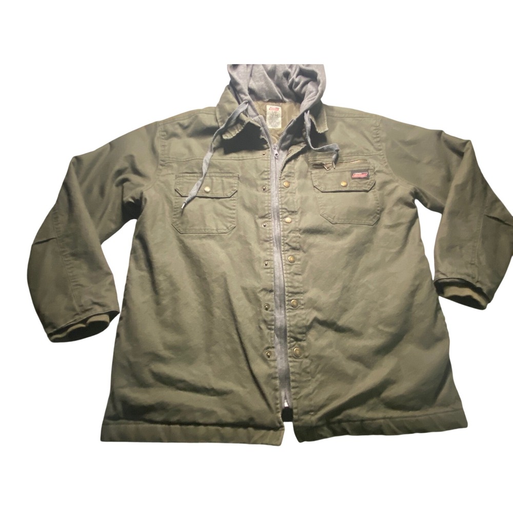 Genuine Dickies Mens Hooded Canvas Work Jacket Olive Green Quilted Lined Large L